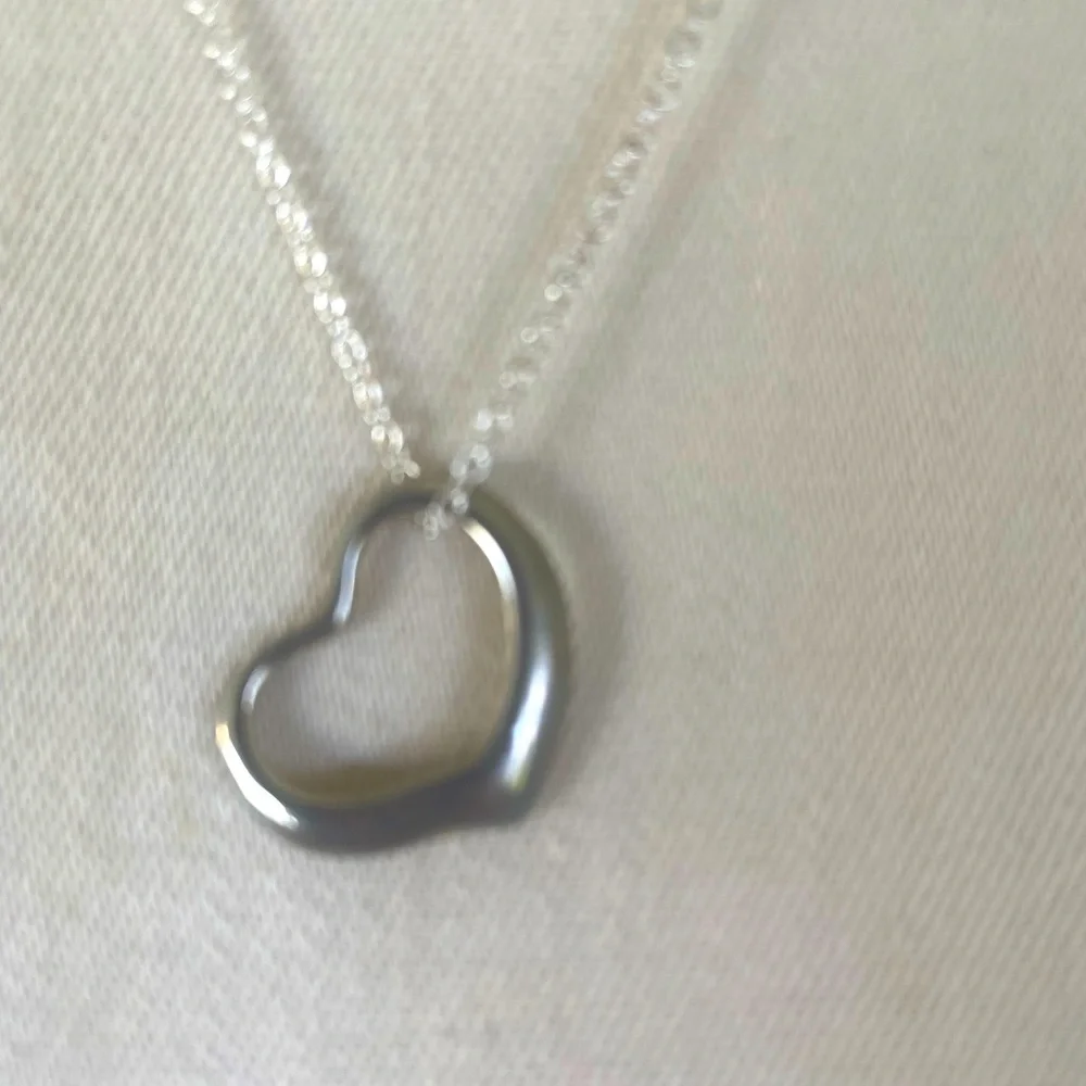 Open Heart Pendant Necklace Sterling Silver Chain NNT - Picture 2 of 4